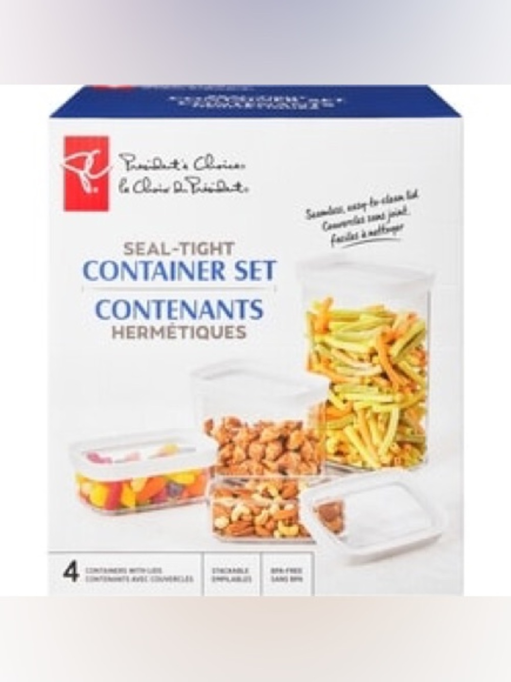 PRESIDENT'S CHOICE Seal-Tight Clear Container 4 Piece Set - White Lids